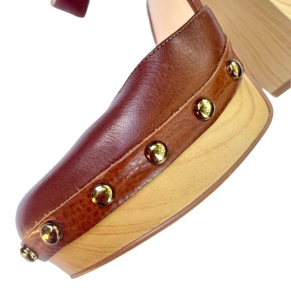Nine West Brown Studded Leather Platforms 7M Boho Chic 70s Hippie Gipsy Vibes - Picture 13 of 16